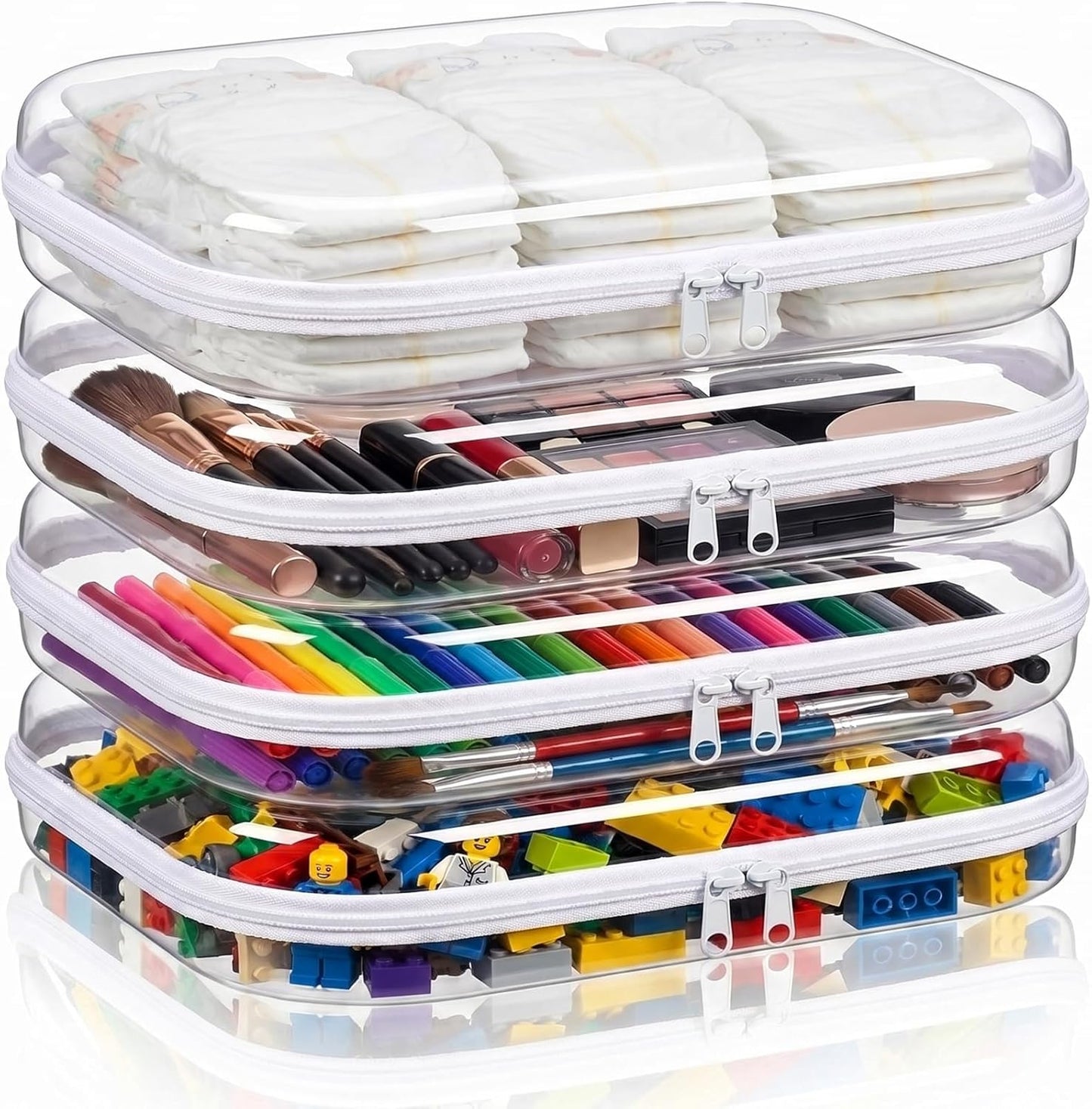 Estuche transparente con 4 bolsas organizadoras viaje