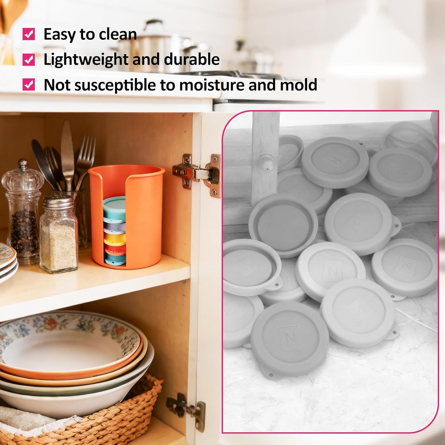 8 Tapas Silicona Oui con Organizador Frascos Reutilizables