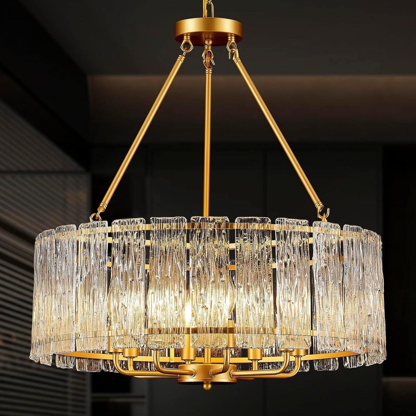 Candelabro cristal dorado 24pulg lámpara 8 luces sala comedor