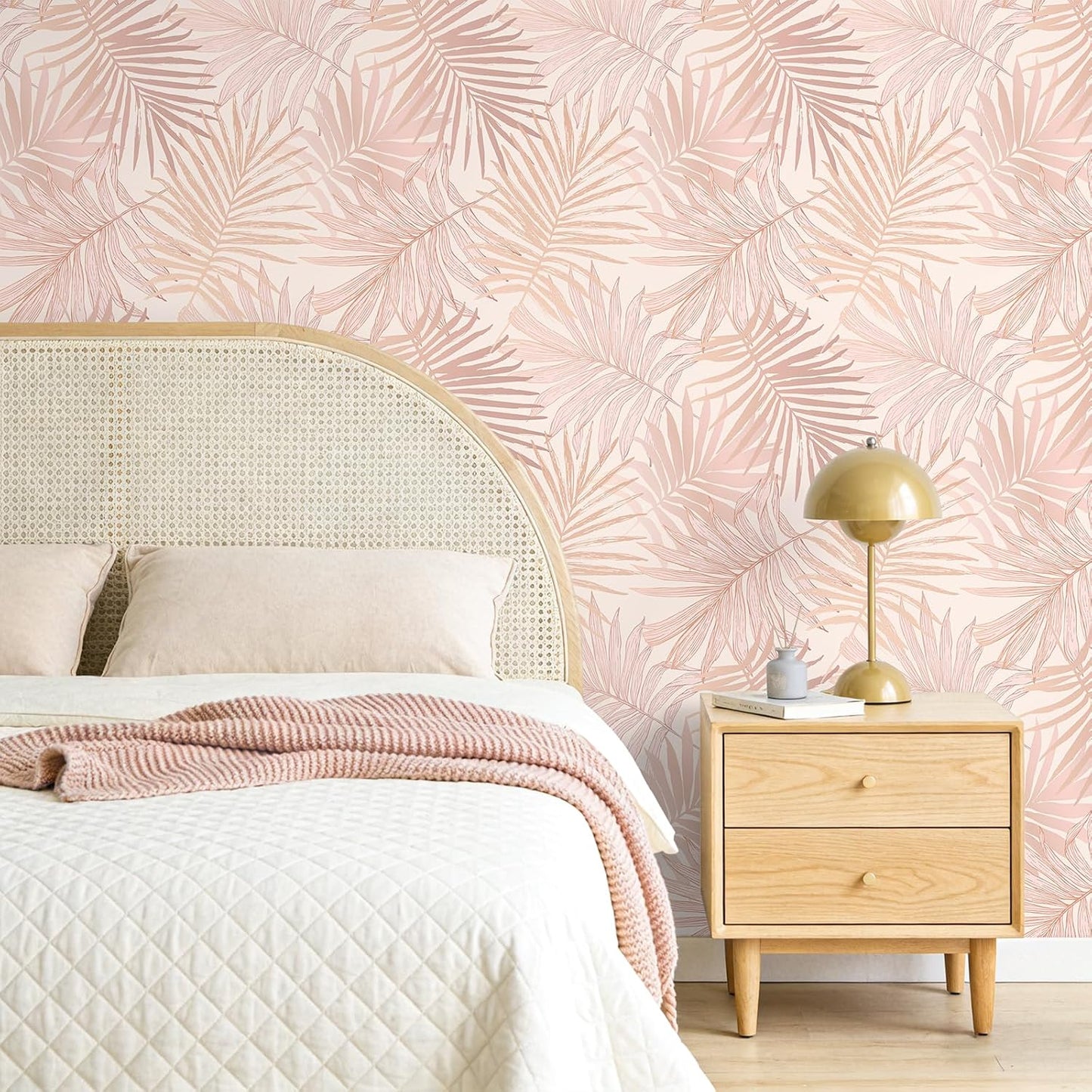 Papel tapiz hoja palmera rosa autoadhesivo 17.7x354pulg