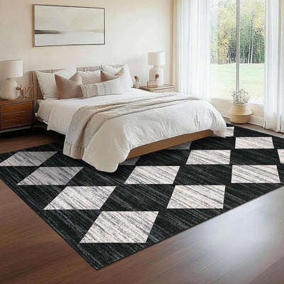 Alfombra geométrica negra 8x10ft antideslizante sala oficina