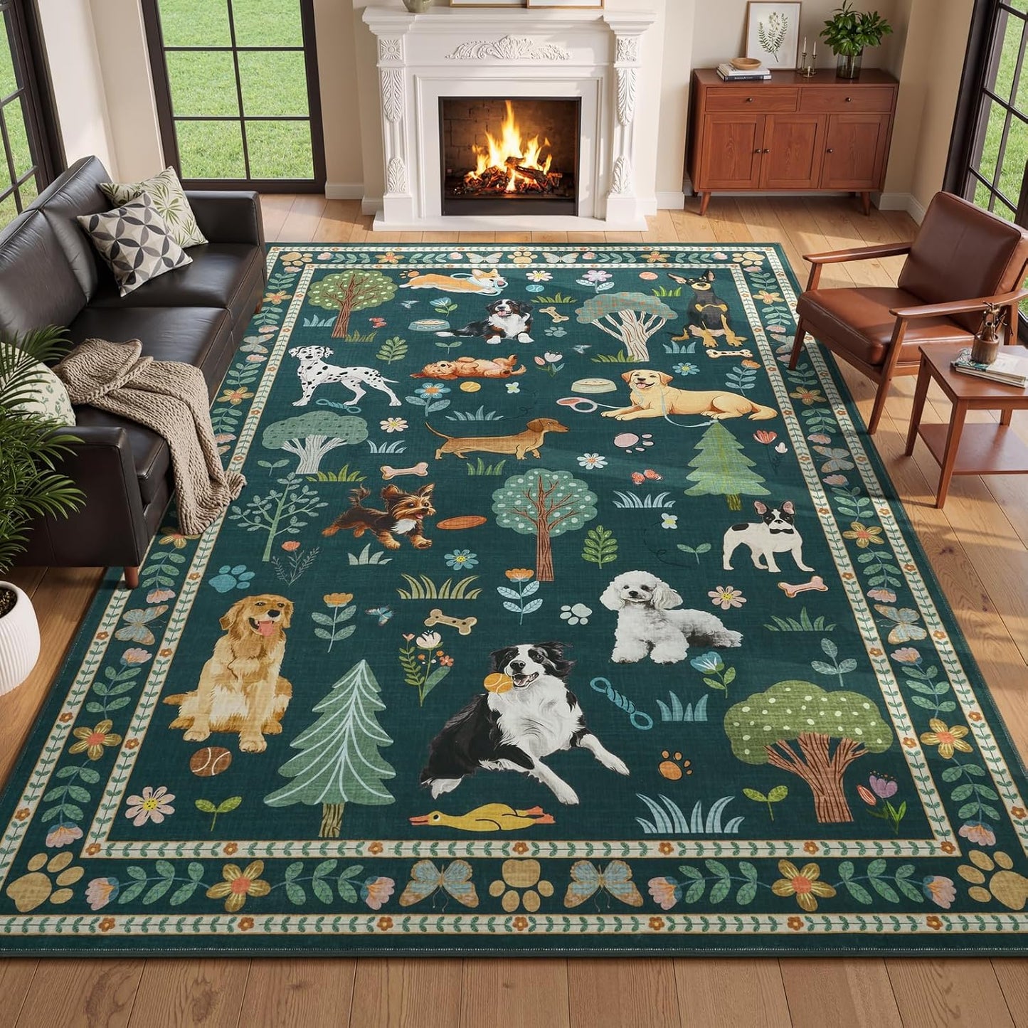 Alfombra 5x7ft estampado perro lavable resistente manchas