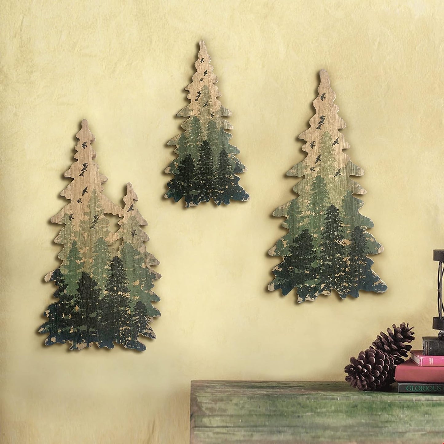 Juego 3 Pinturas Pared Bosque Decoraciones