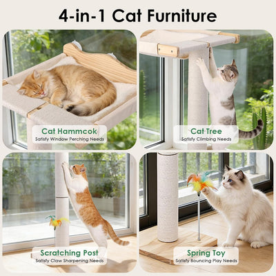 Percha para gato con poste rascador 44pulg hamaca ventosa 33lb
