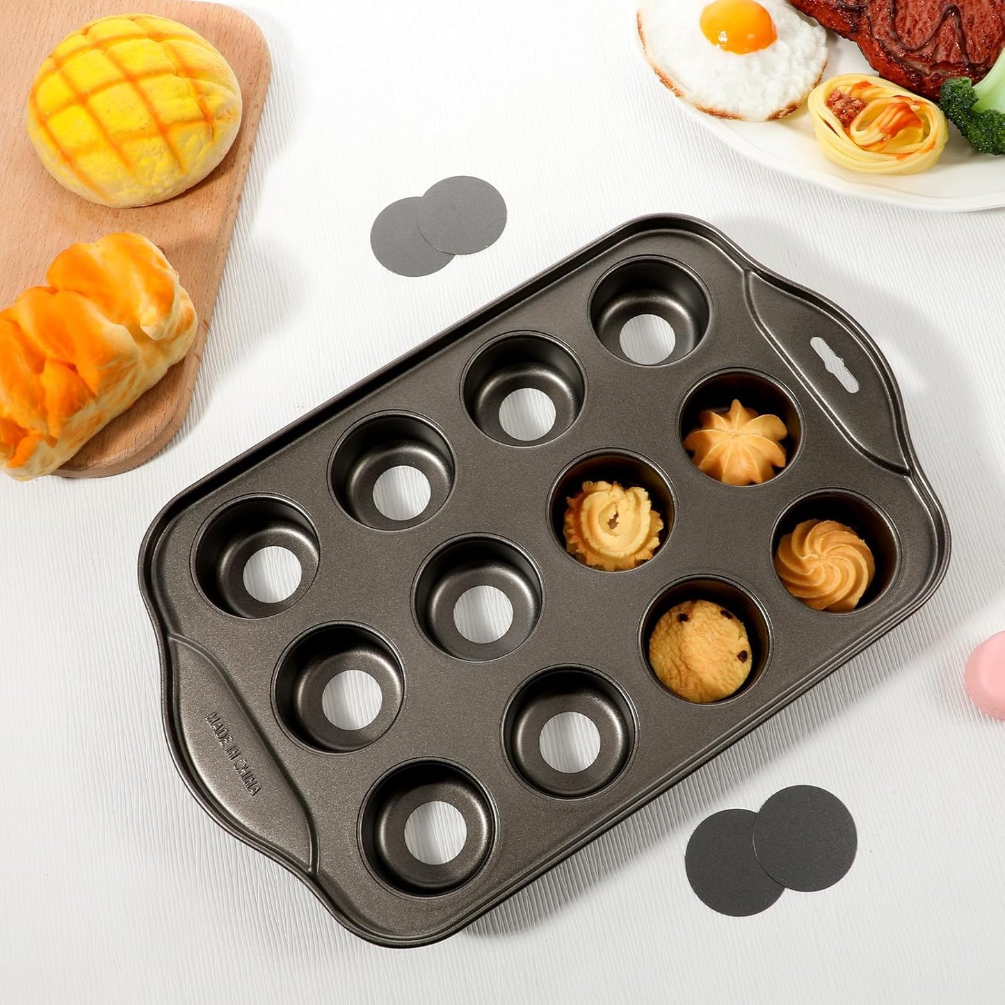 Paquete de 2 moldes antiadherentes de carbono para muffins pequeños y tartas de queso