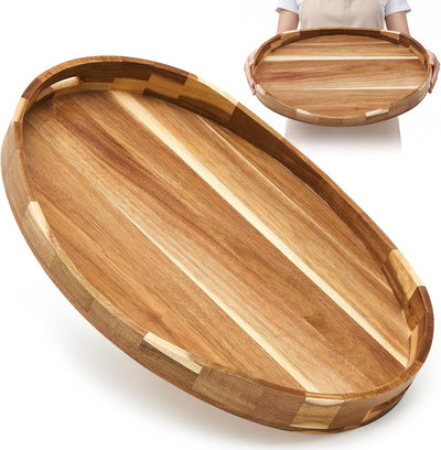 Bandeja otomana extra grande de madera de acacia con asas