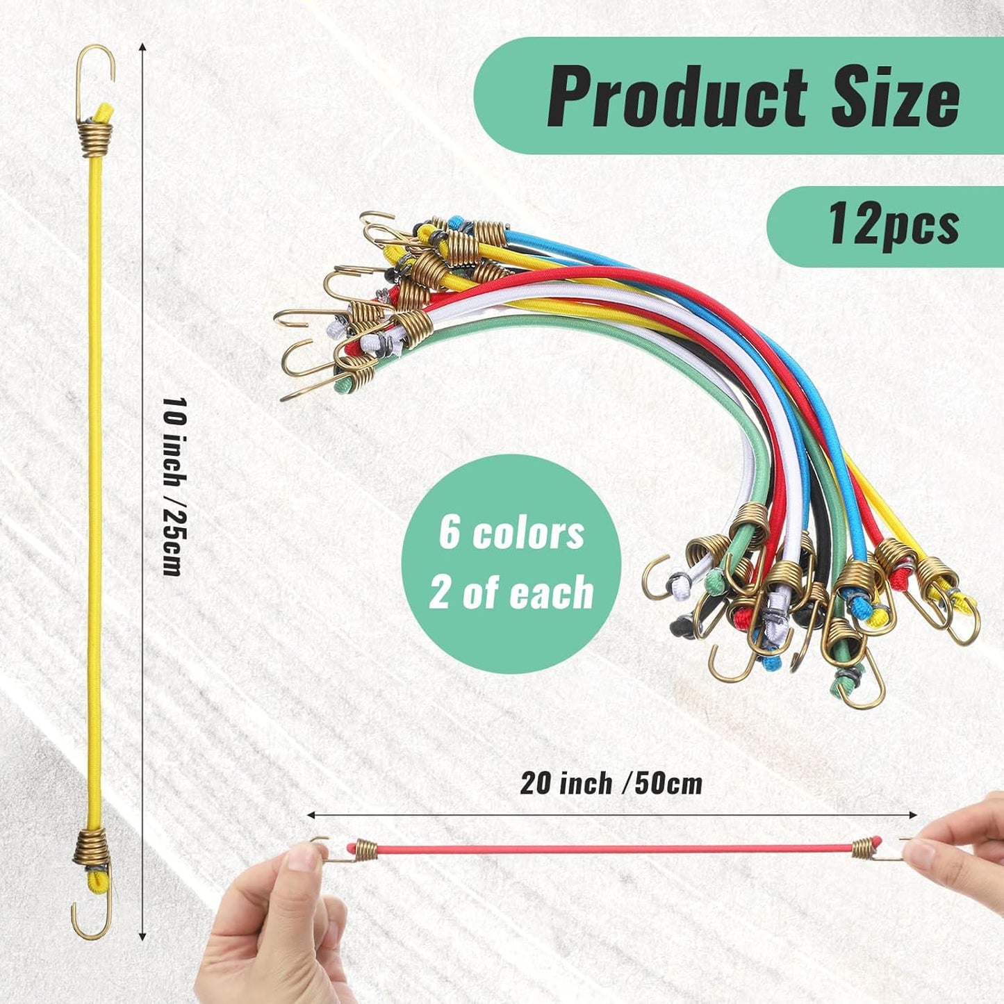 12 cuerdas elásticas 6.1pulg con ganchos para lona bicicleta