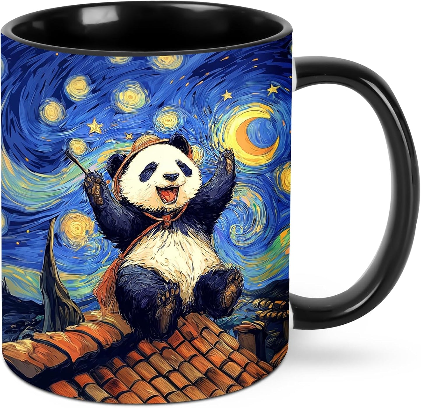 Taza de café panda de cerámica para mujer con asa