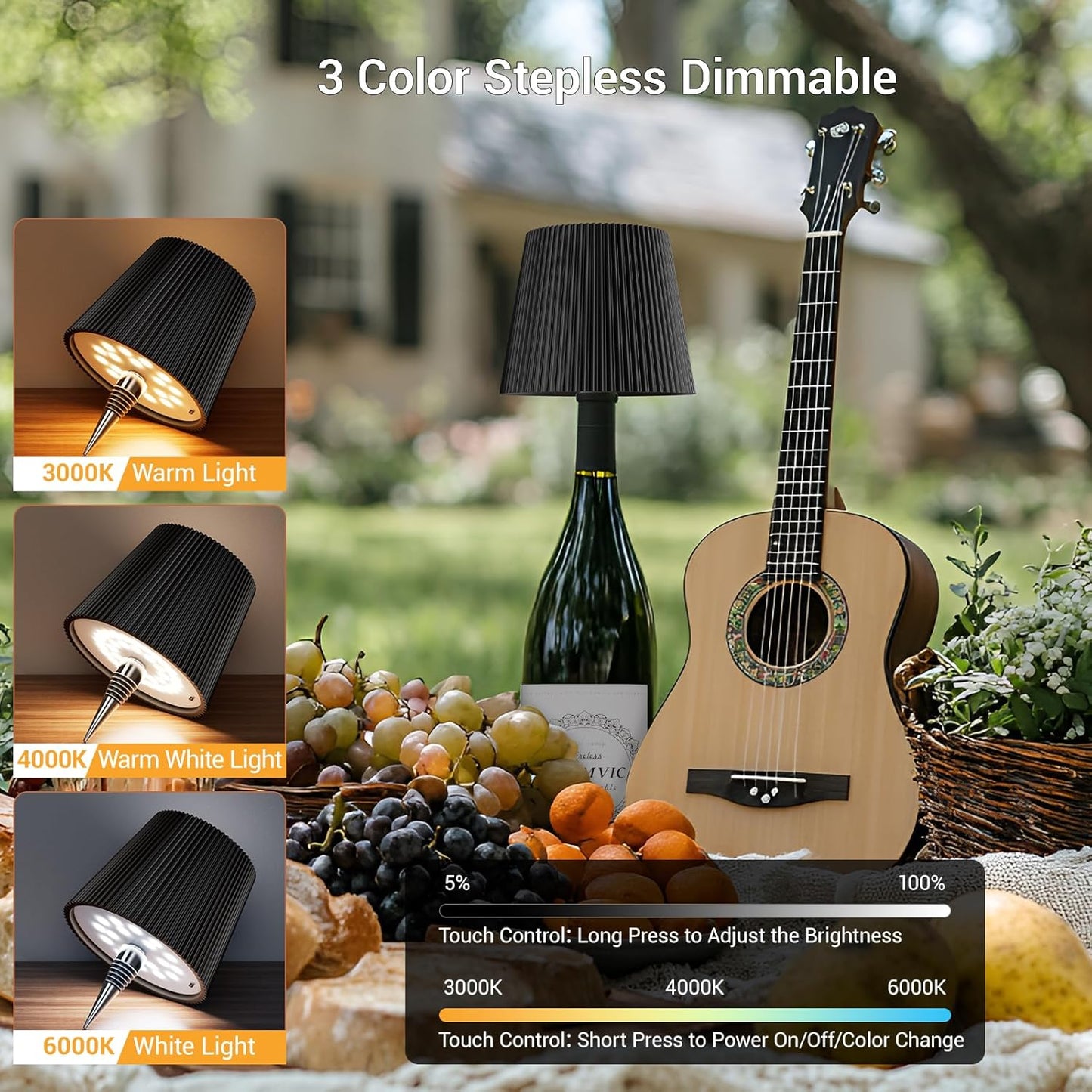 Lámpara LED inalámbrica para botella de vino 3 colores negro