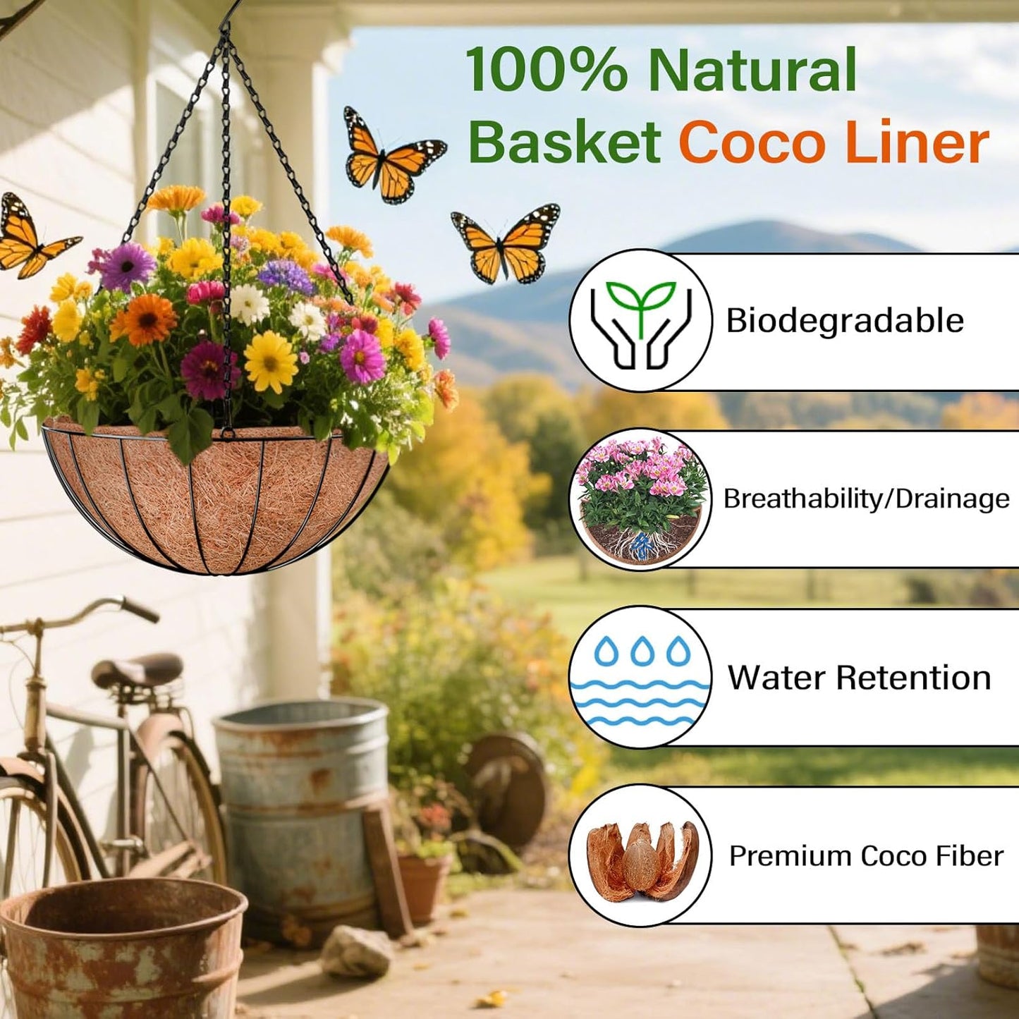 Cesta colgante repuesto coco 14pulg fibra natural pack 2