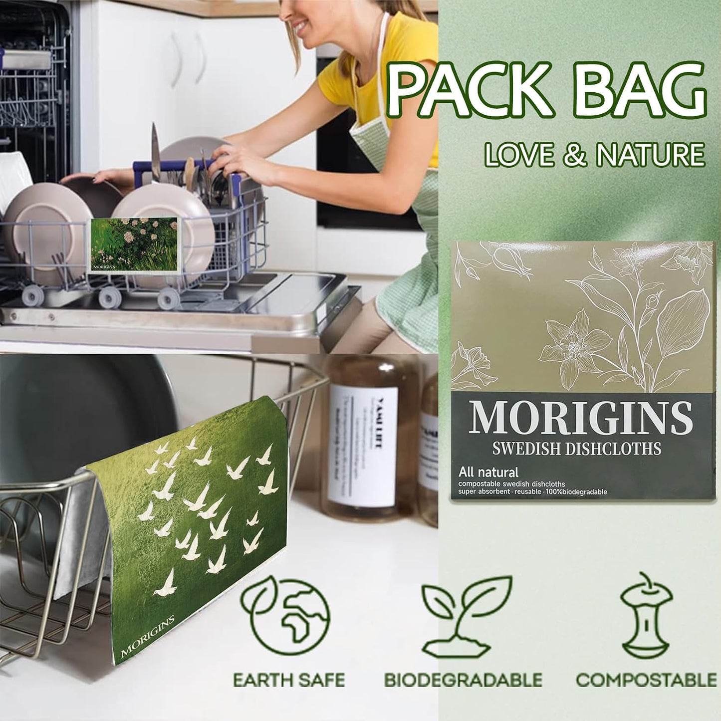 Set 8 Pzas Toallas Cocina Reutilizables Celulosa Biodegradable