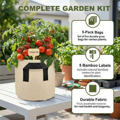5 Pzas Bolsas Cultivo 5gal Tela Gruesa Bambú Asas Reforzadas