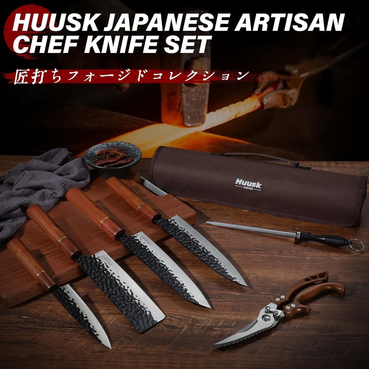 Set 6 Cuchillos Japoneses con Bloque y Cubiertas