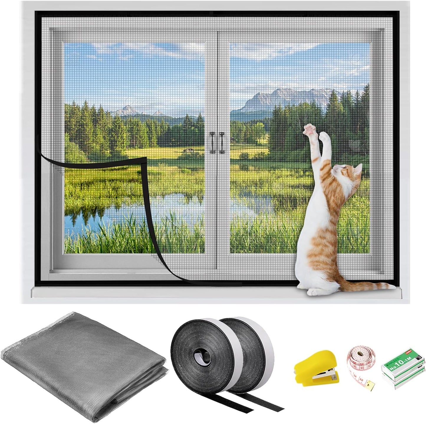 Pantalla autoadhesiva ajustable 36x55pulg malla fibra vidrio gris