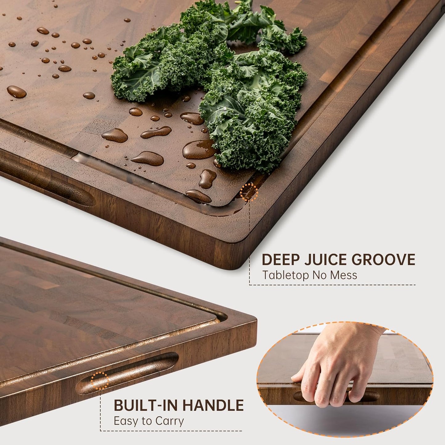 Tabla de cortar de madera de nogal para cocina grande con asa