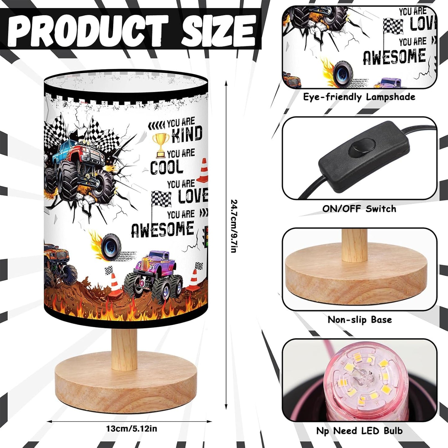 Lámpara Mesa Monster Truck Regulable 9.72x5.12pulg