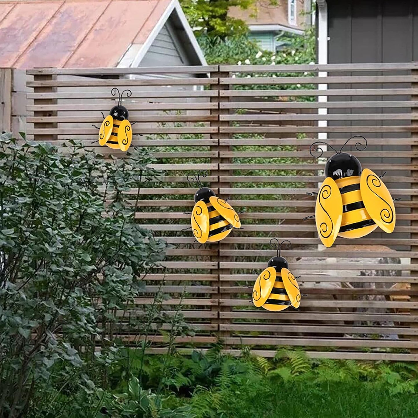 Escultura abeja metal para pared y jardín pack 4