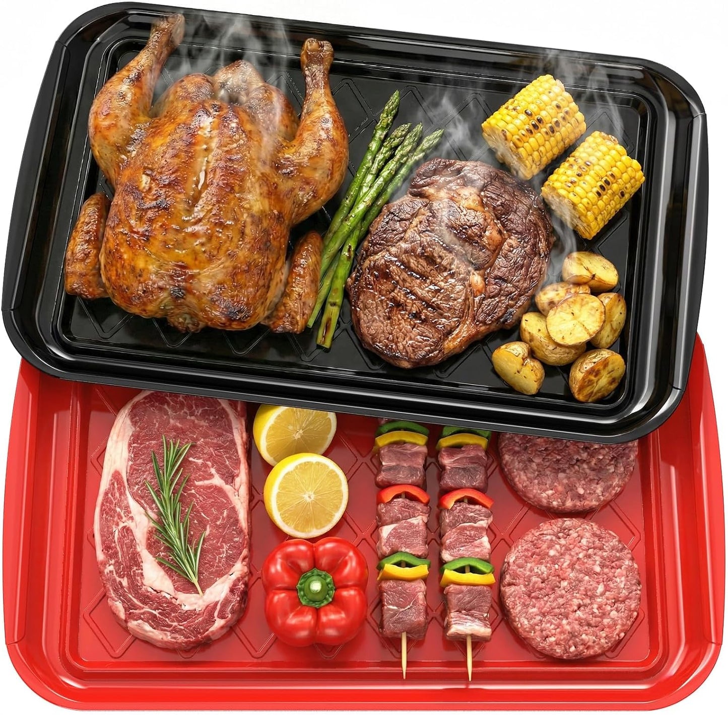 Plataforma de cocina para parrilla de plástico resistente, 2 piezas, rojo y negro