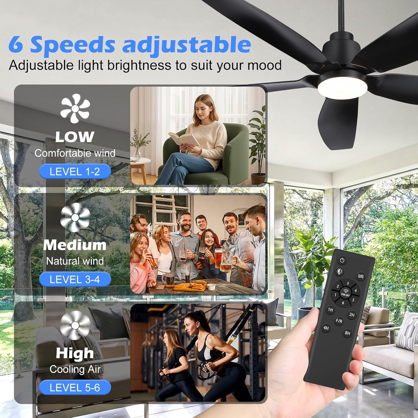 Ventilador techo 42pulg luces control remoto interiores