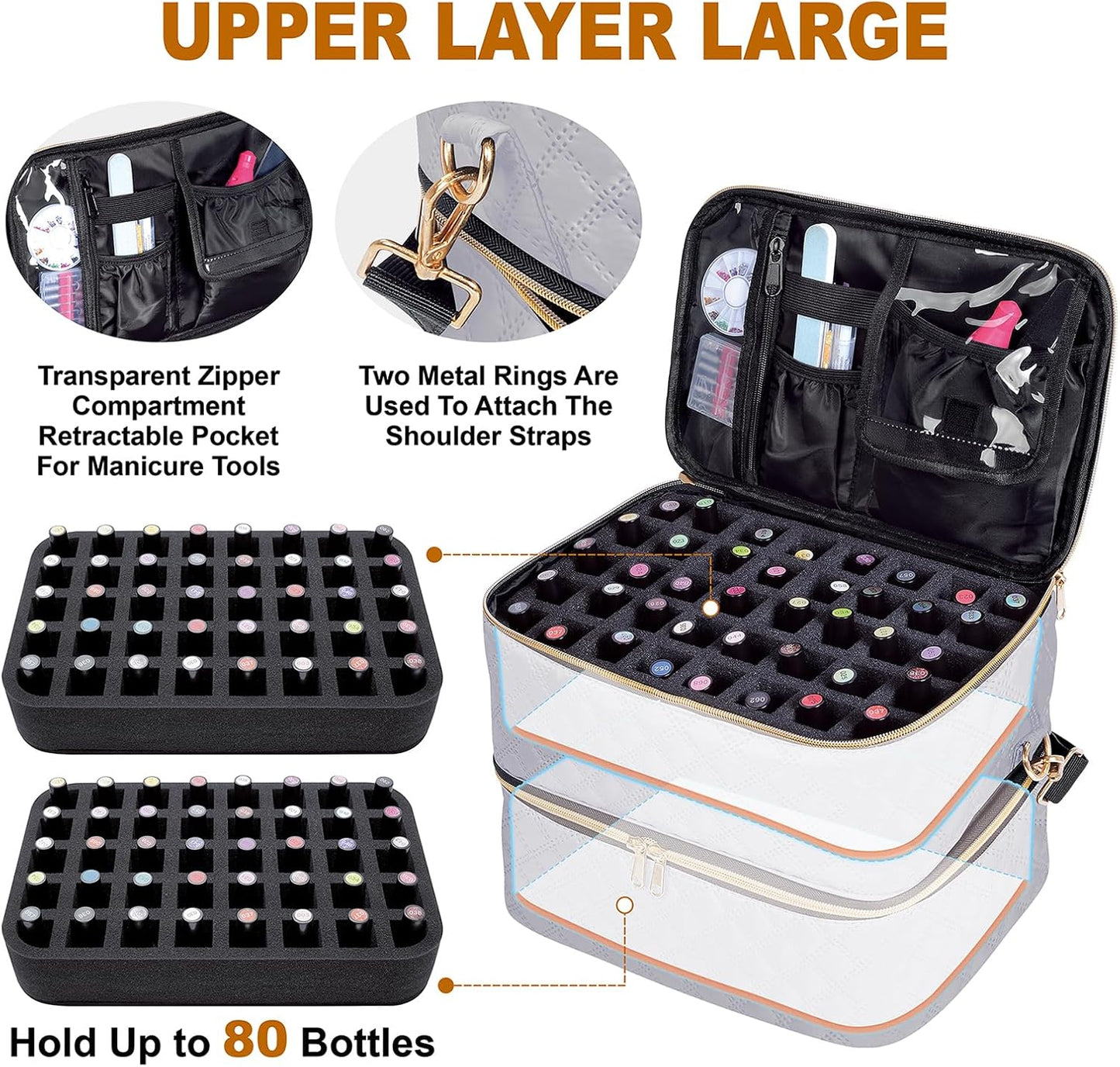 Organizador esmalte uñas 80 botellas 0.5oz gris