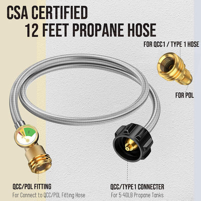 Manguera extensión tanque propano 12ft con adaptador POL a QCC1