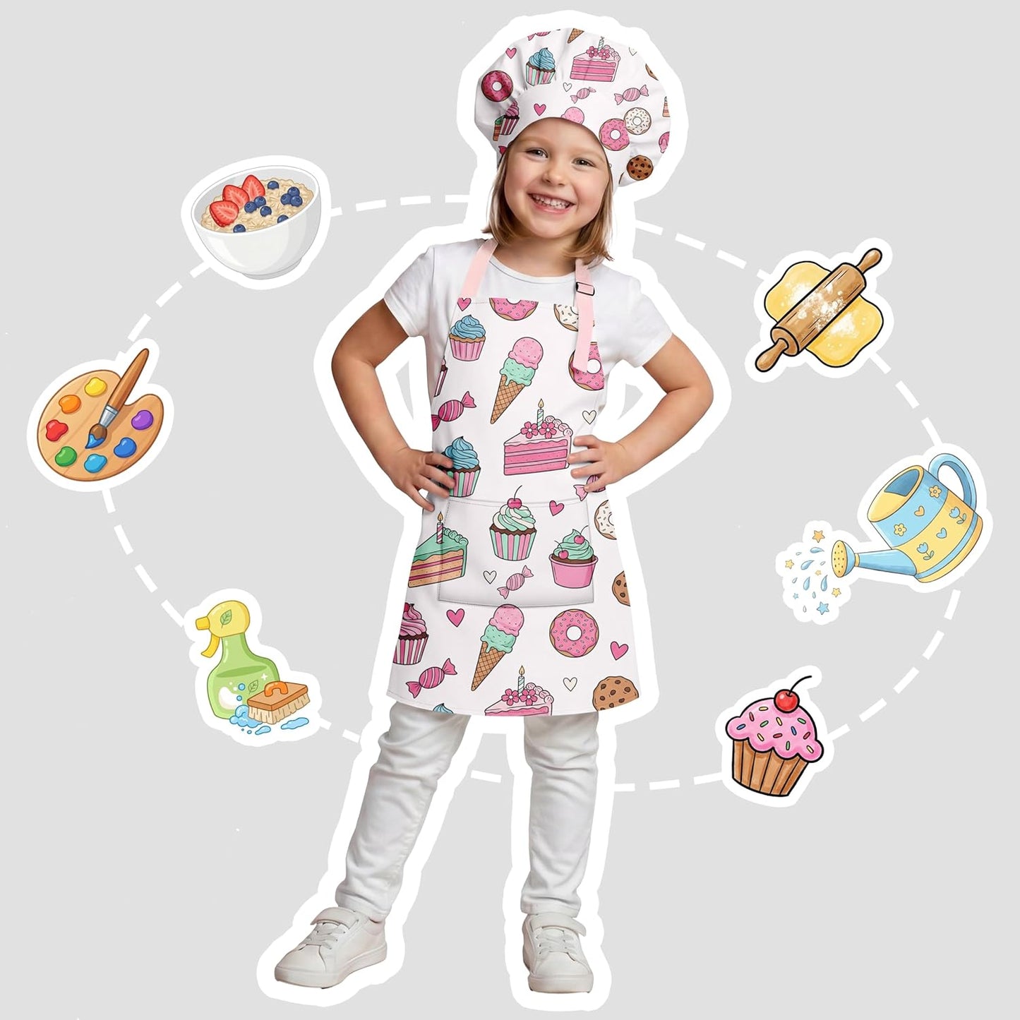 Juego de delantales y sombrero de chef ajustable con bolsillo