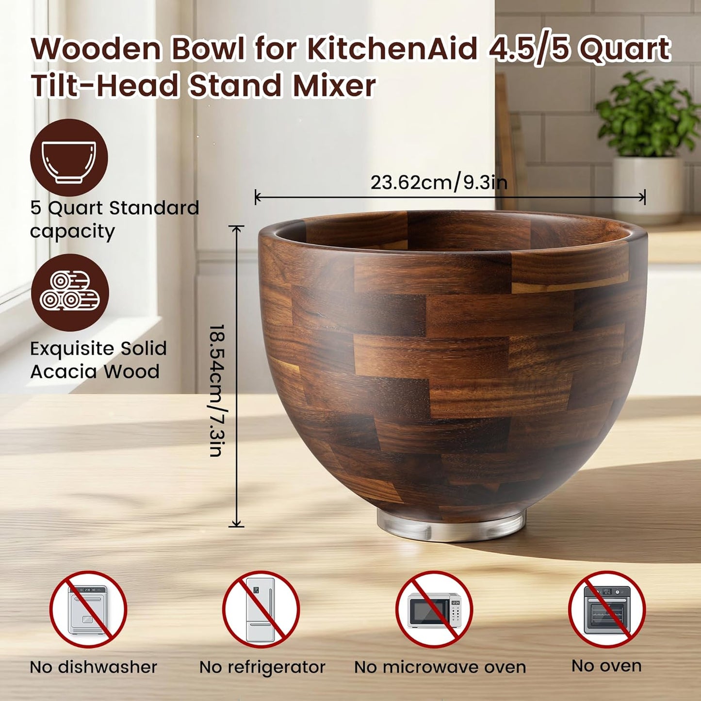 Tazón Acacia 5qt para Batidora Pie Inclinable