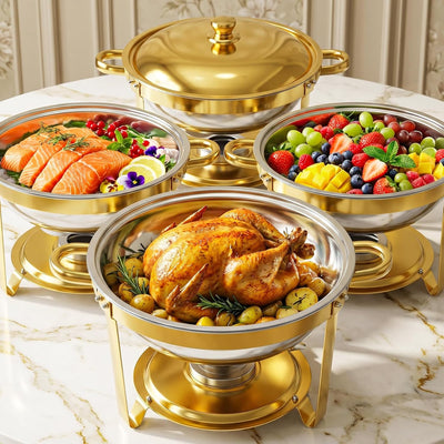 Juego de chafing dish acero inoxidable dorado 6QT 4 piezas