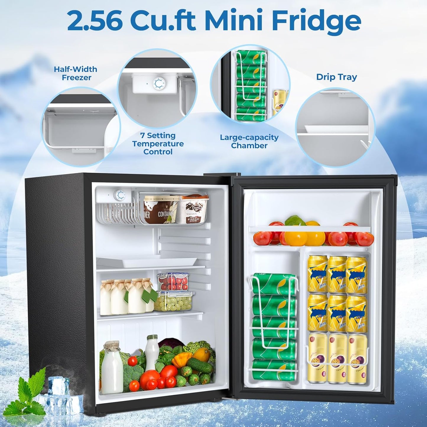 Refrigerador compacto 2.56pies cúbicos con congelador