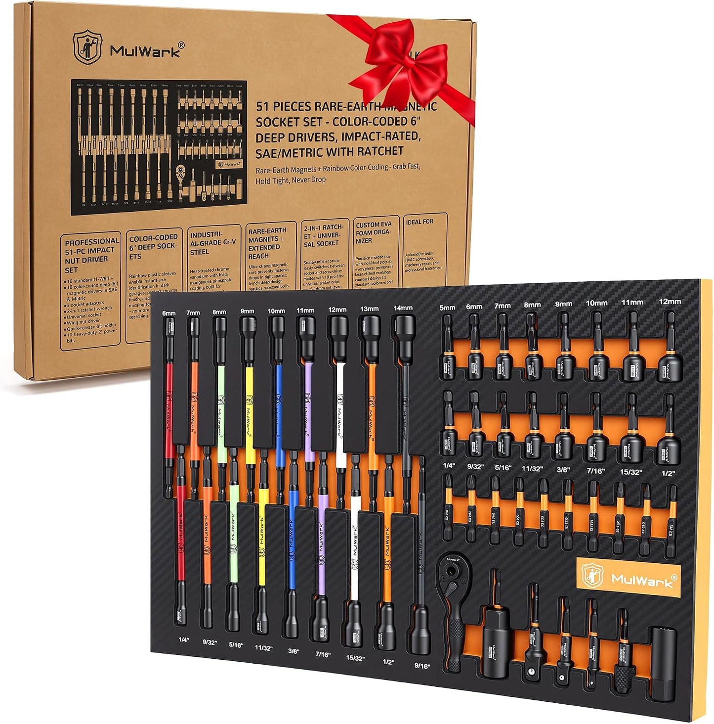 Set 51 destornilladores tuercas magnéticos 6pulg codificados