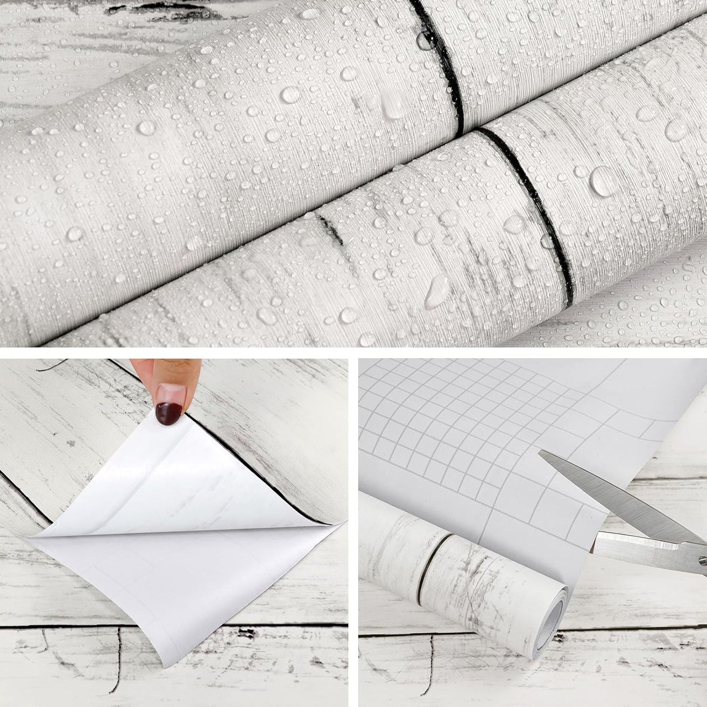 Papel tapiz autoadhesivo vintage madera blanca y gris 17.3x80pulg