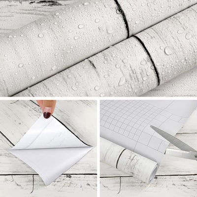 Papel tapiz autoadhesivo vintage madera blanca y gris 17.3x80pulg