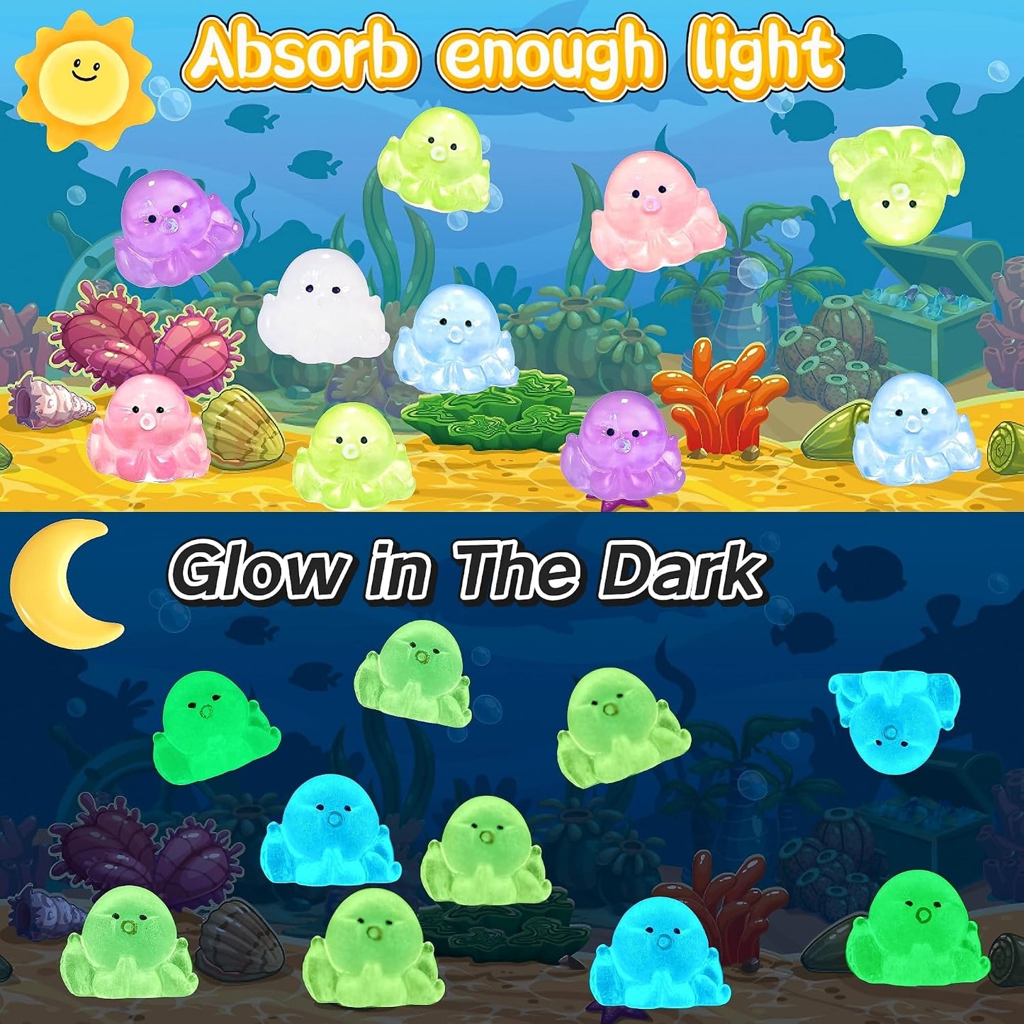 60 Mini Pulpos Luminosos de Resina para Acuario y Jardín