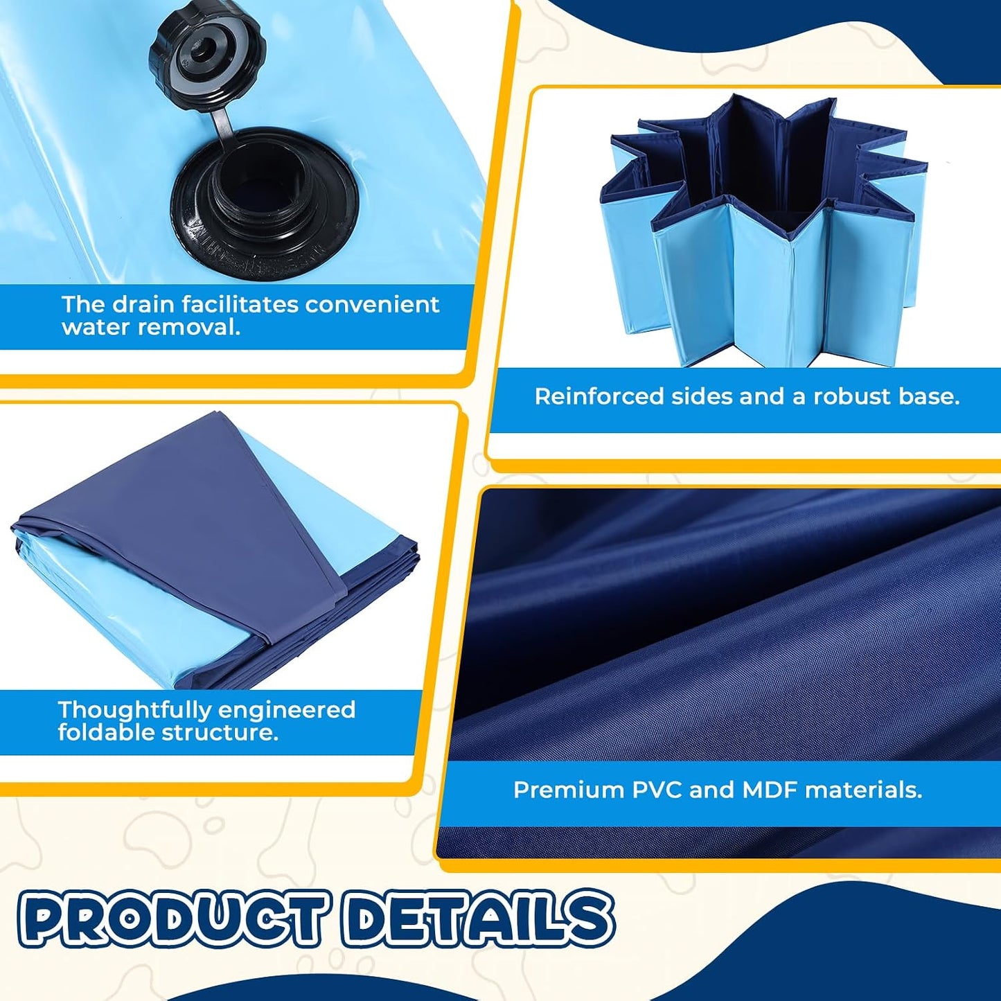 Pluma parto perros plegable piscina plástico 47pulg azul