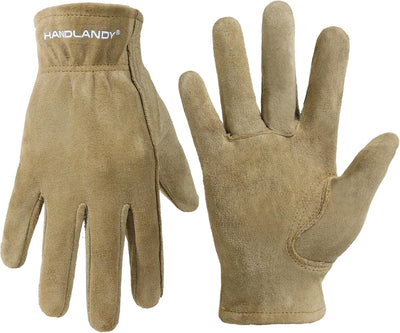 Guantes cuero genuino para niños jardinería talla M caqui