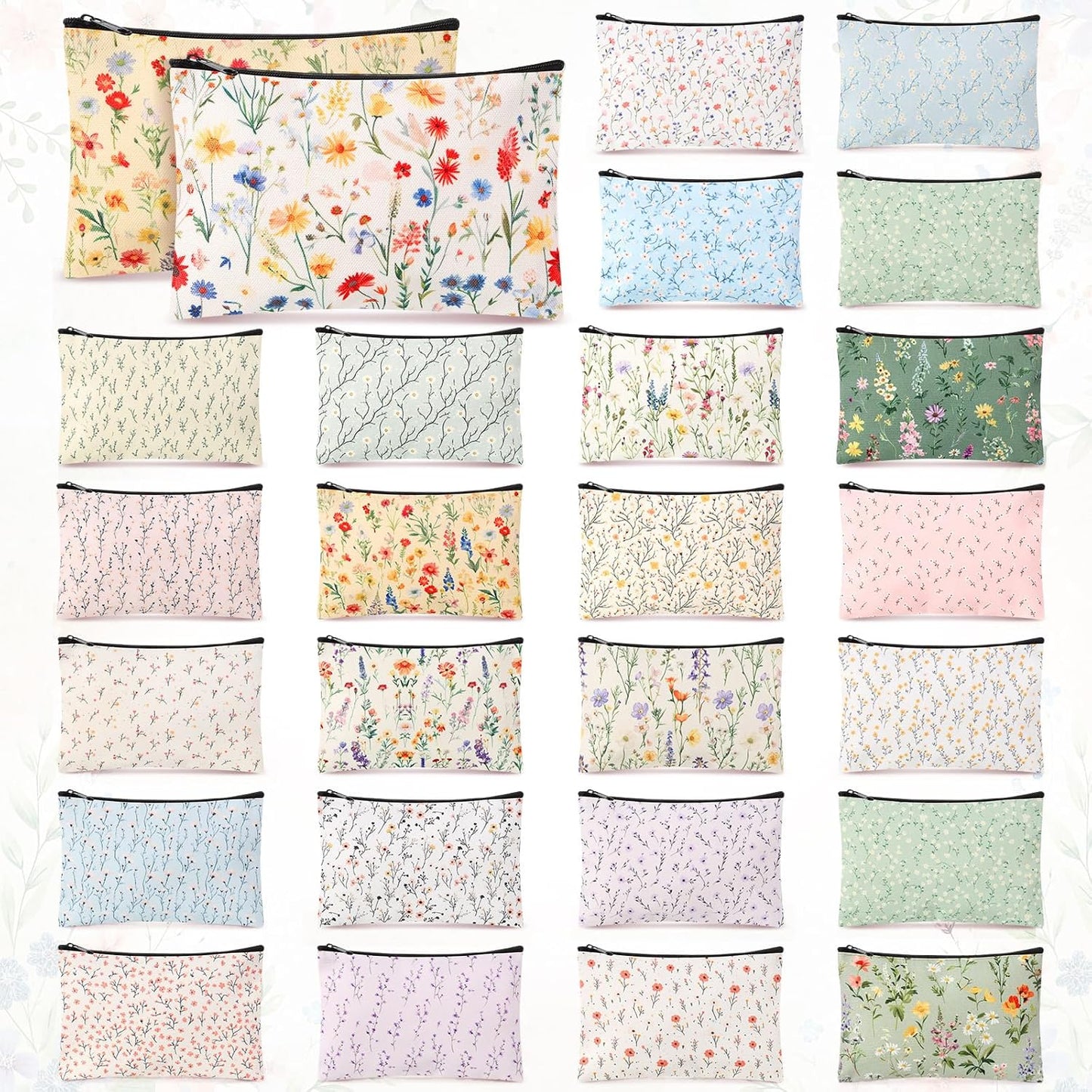 24 Bolsas Maquillaje Flores Silvestres con Cremallera