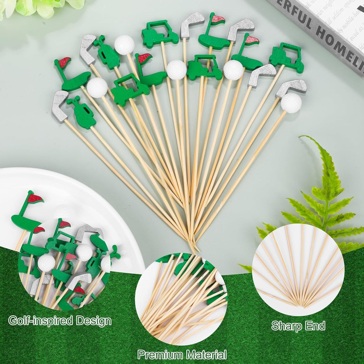 Palillos de cóctel de golf decorativos para aperitivos y eventos