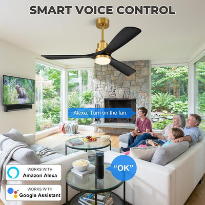 Ventilador techo 52pulg 3 aspas madera luces comp Alexa