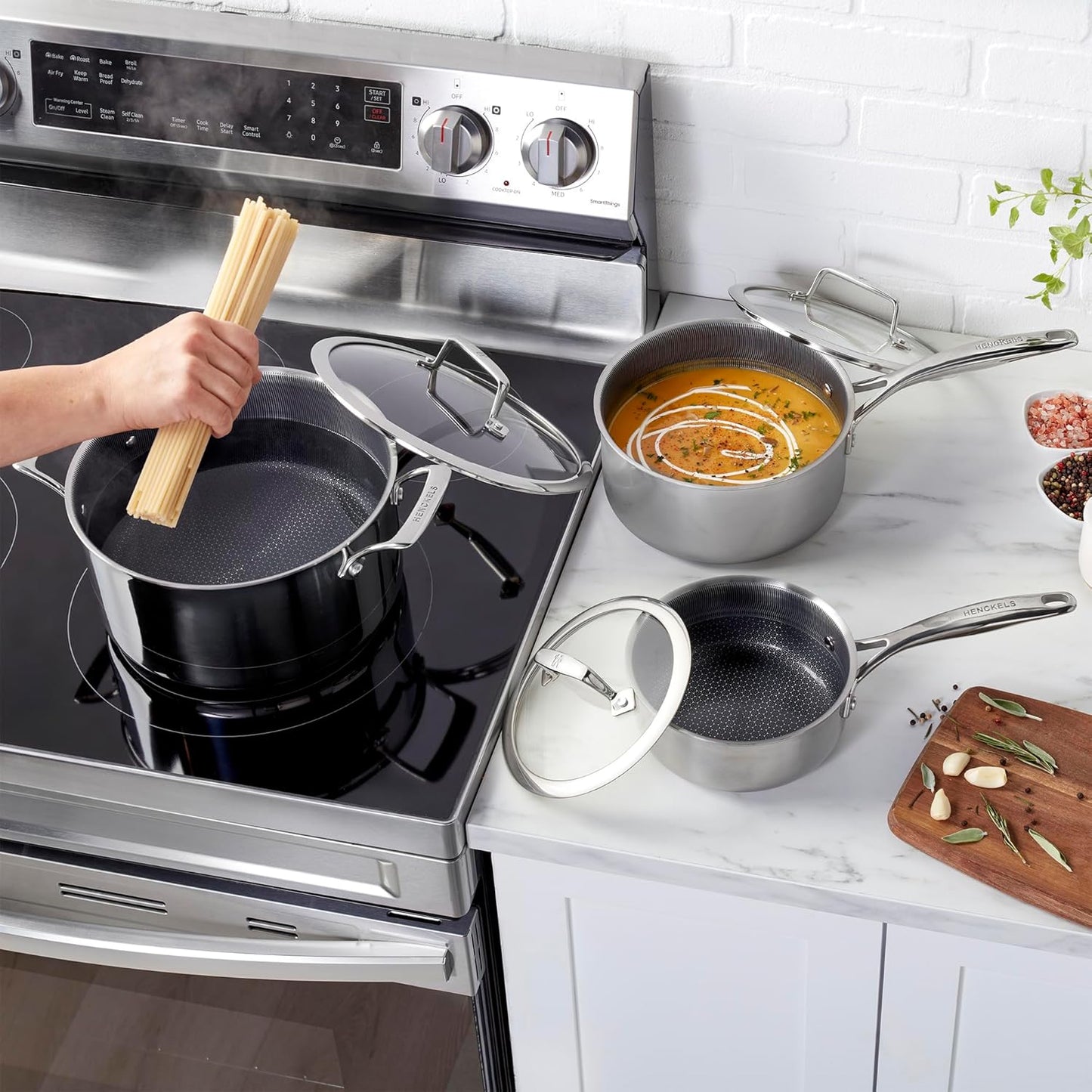 Jgo 6 Ollas Cerámica Acero Inox Doble Rendimiento