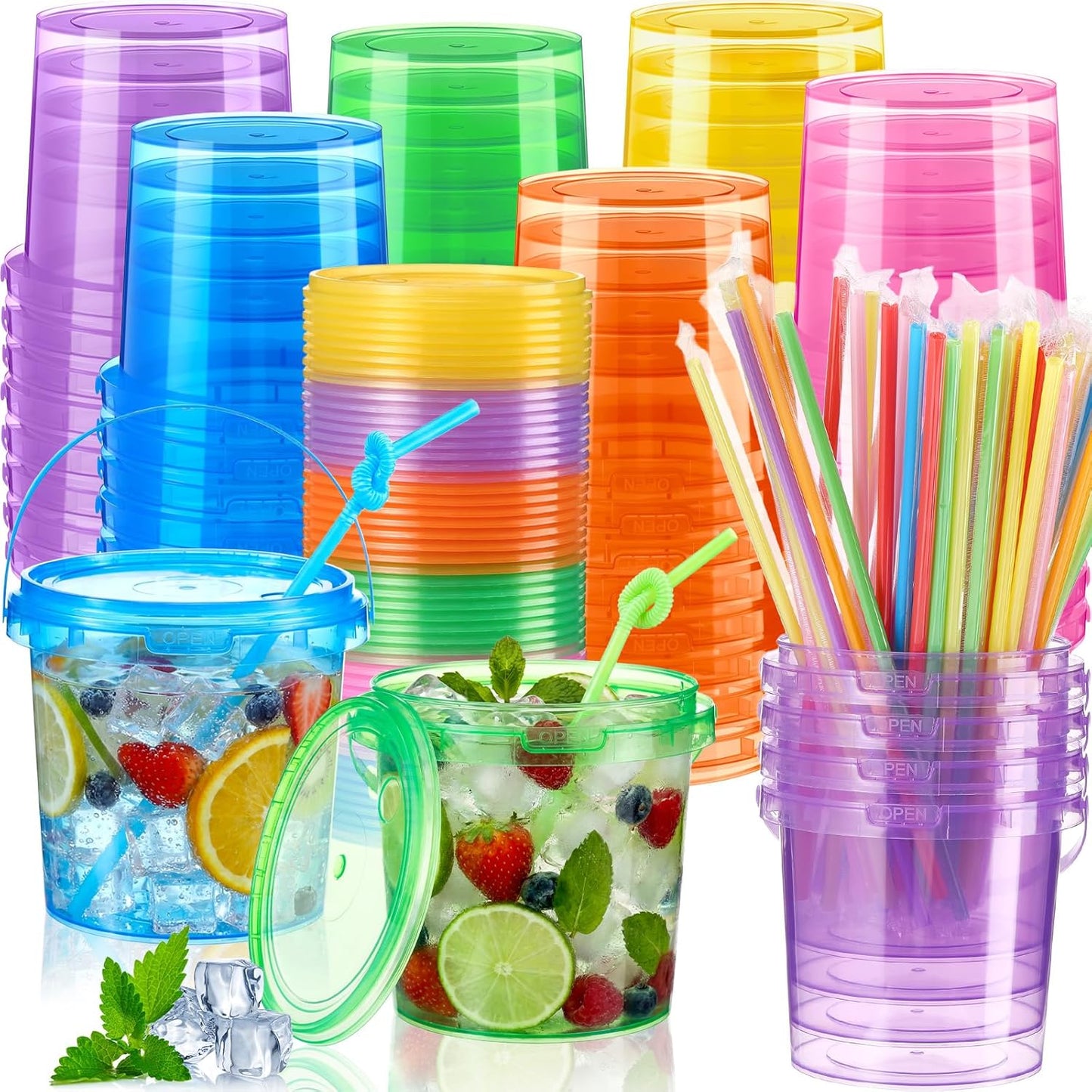 Pack 48 Cubos Plástico 34oz para Ron y Bebidas Neón