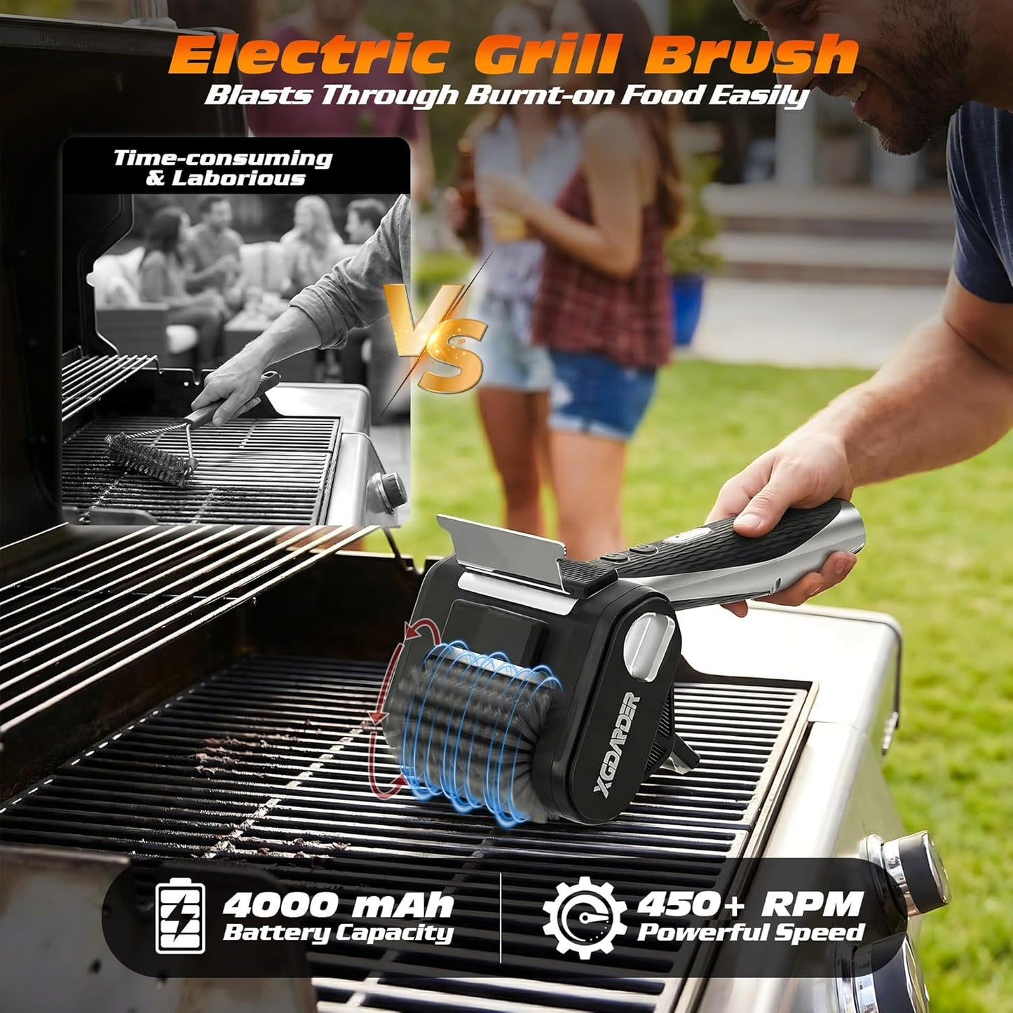Cepillo eléctrico para parrilla al aire libre de acero inoxidable con luz LED