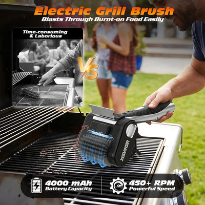 Cepillo eléctrico para parrilla al aire libre de acero inoxidable con luz LED