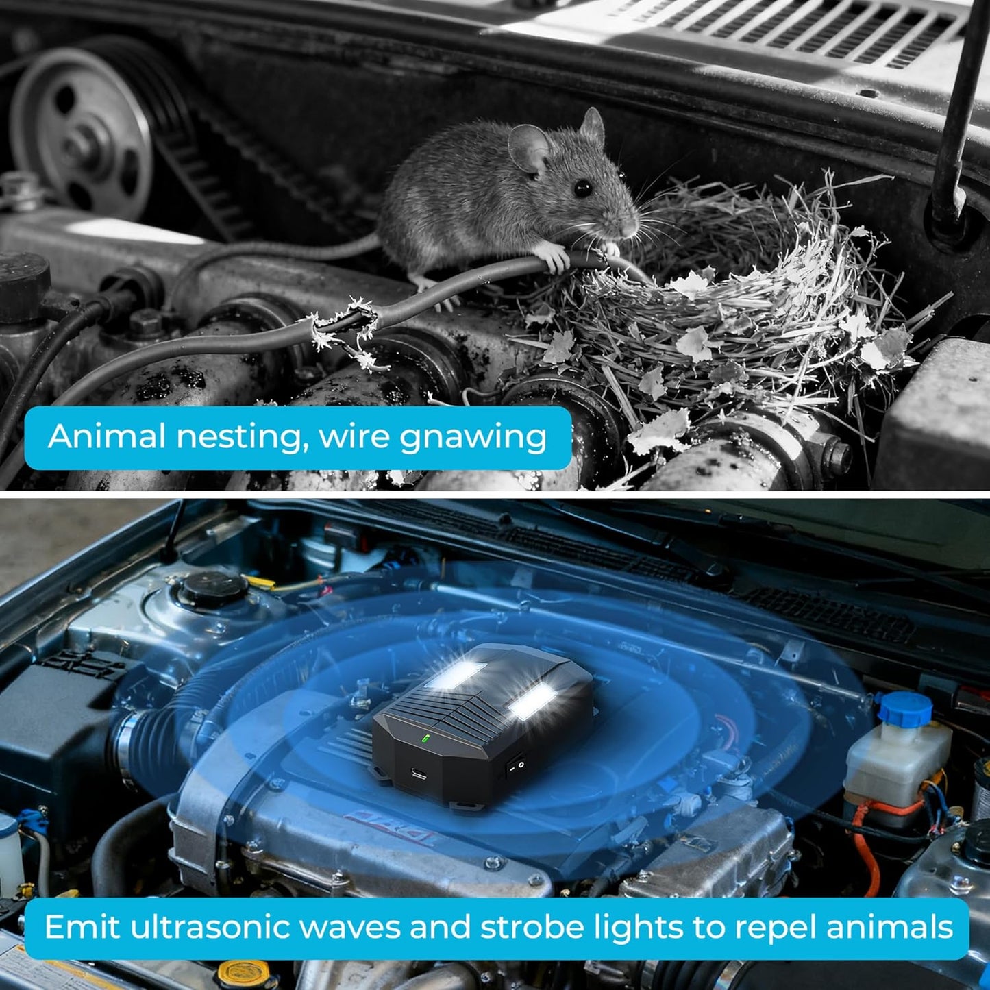Ratón repelente ultrasónico enchufable para coche y garaje