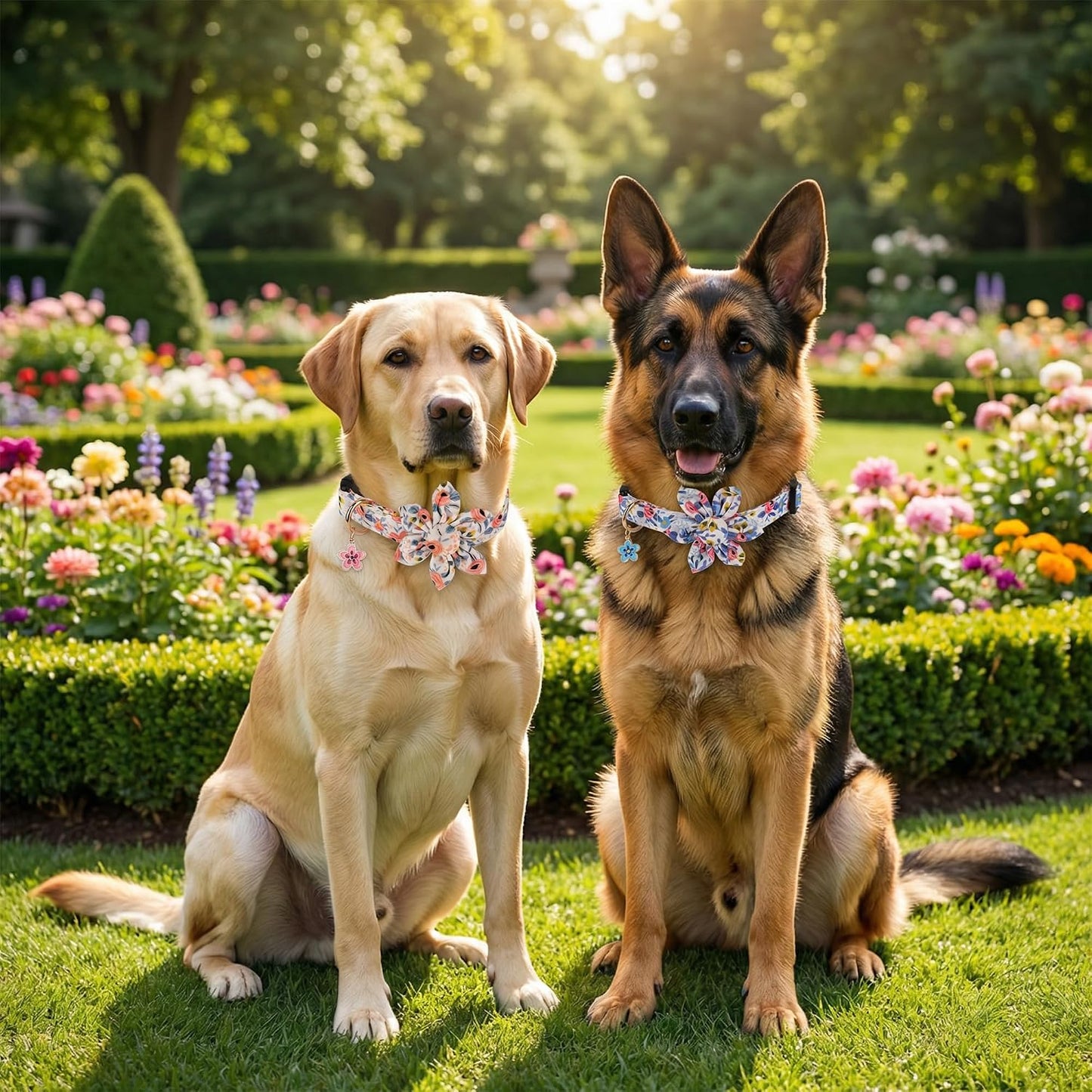2 Collares Florales Ajustables Rosa y Azul para Perros