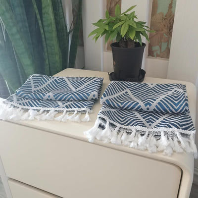 Cubierta con borlas antipolvo para mesita de noche azul paquete de 2