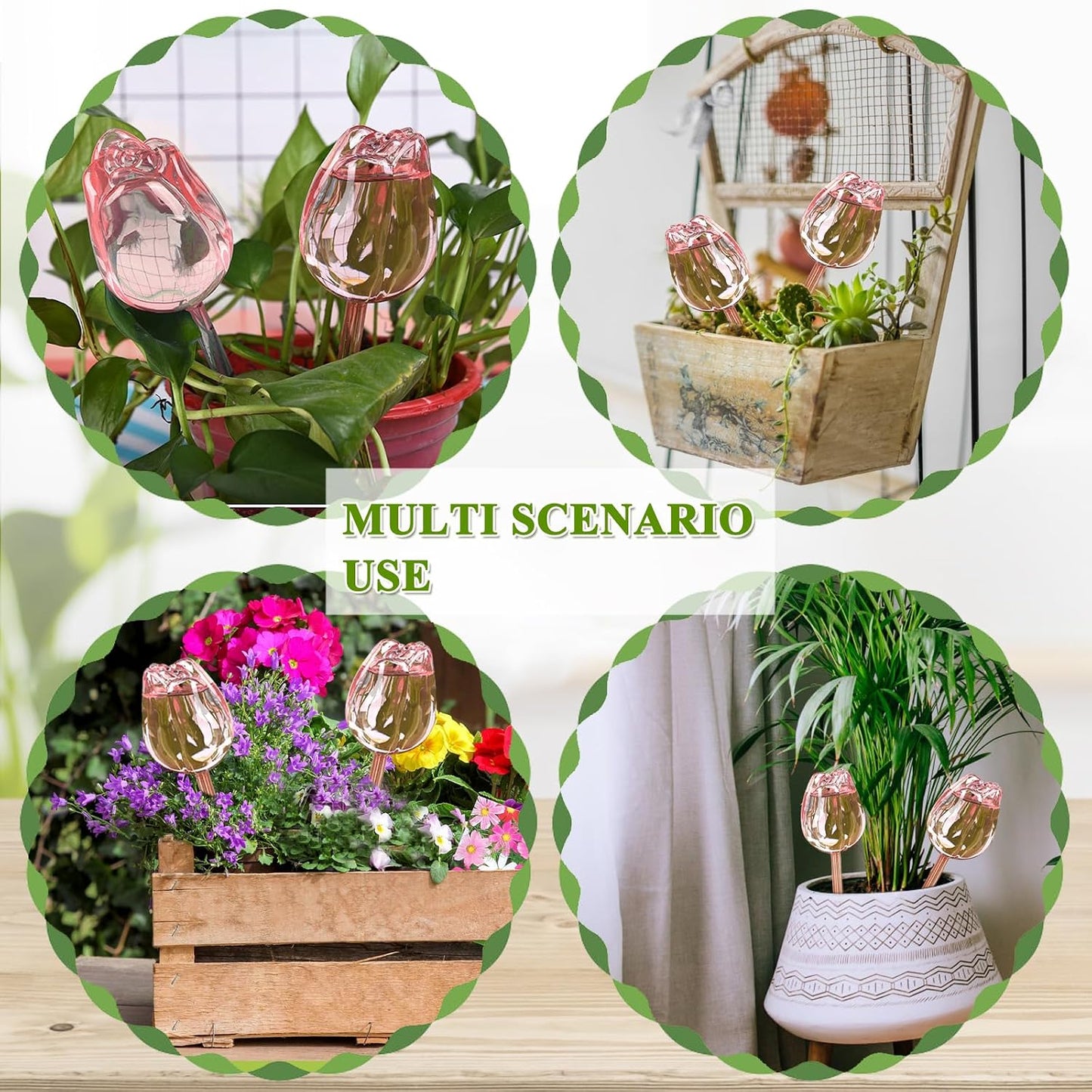 2 Pzas Globos Riego Automático Tulipán Vidrio Rosa