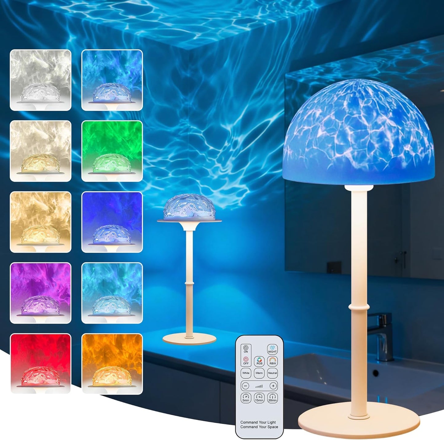 Luz ducha proyector olas inalámbrica recargable 7 colores