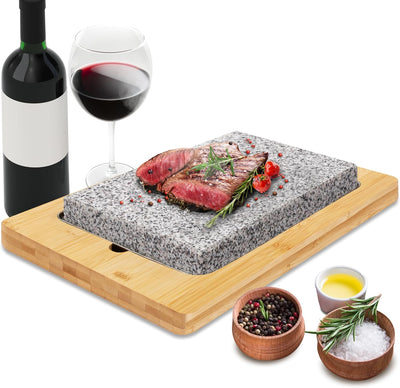 Parrilla piedra granito plato bambú asas antiderrap