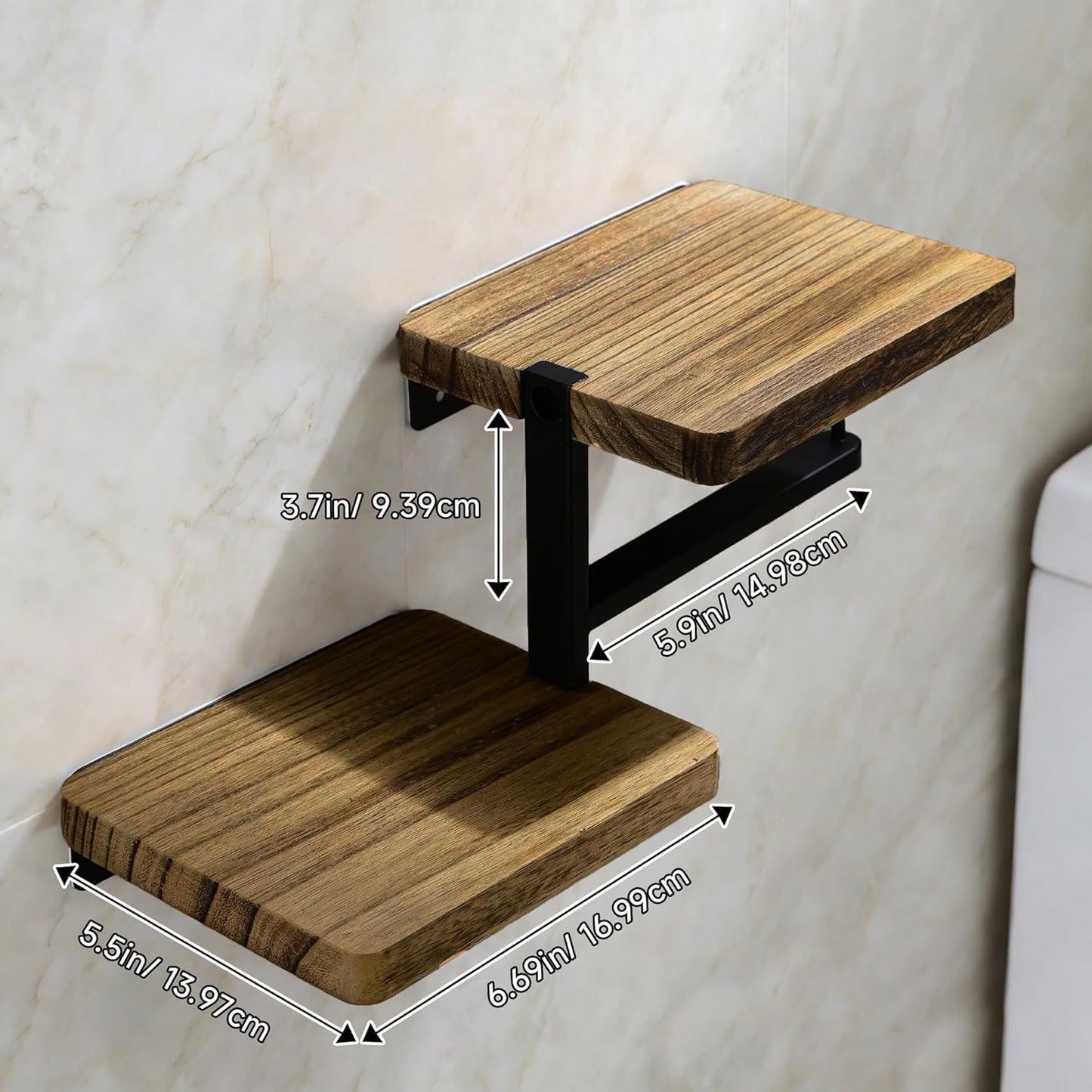 Portarrollos madera con estante para baño y toallitas