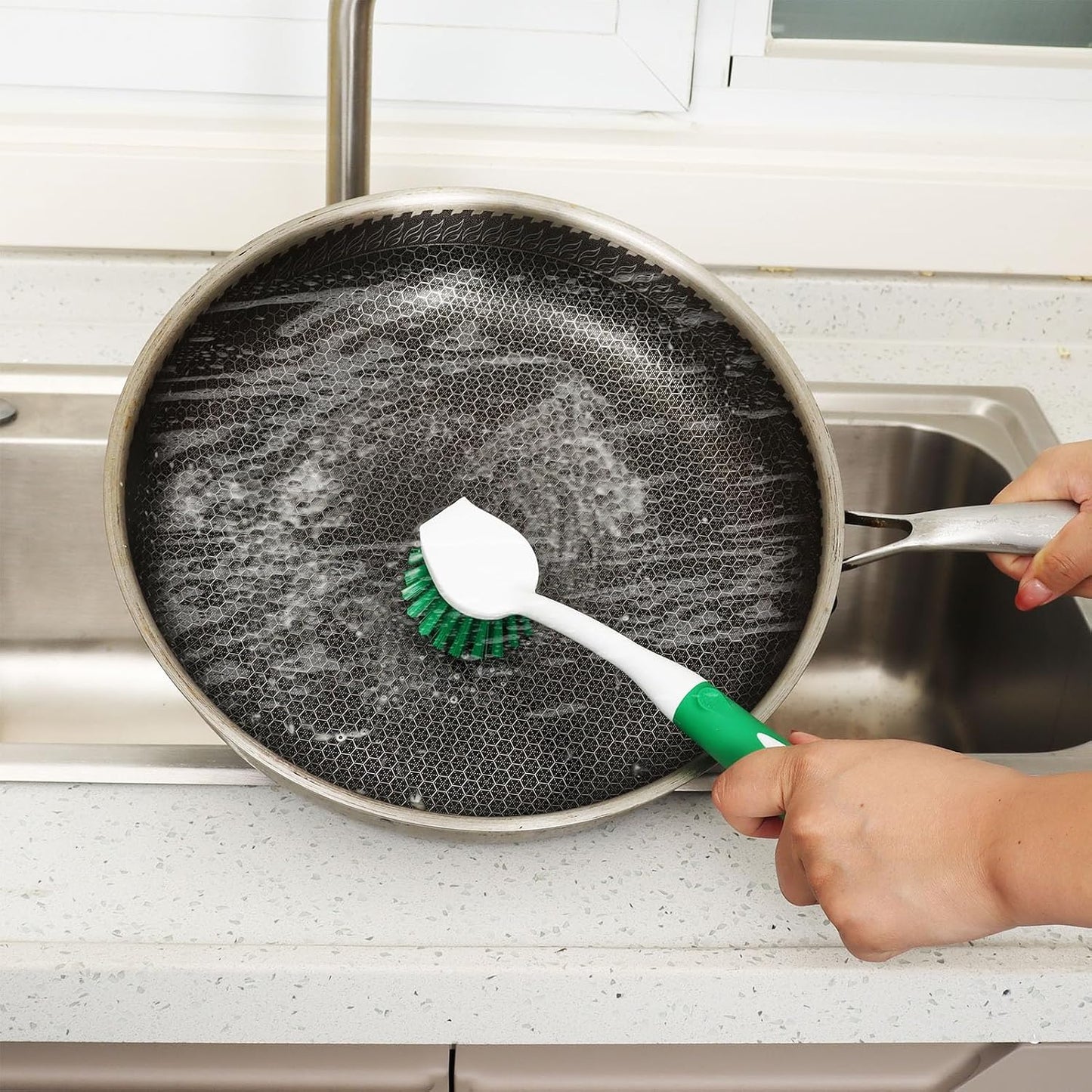 Cepillo platos 2 pzas con raspador cocina verde